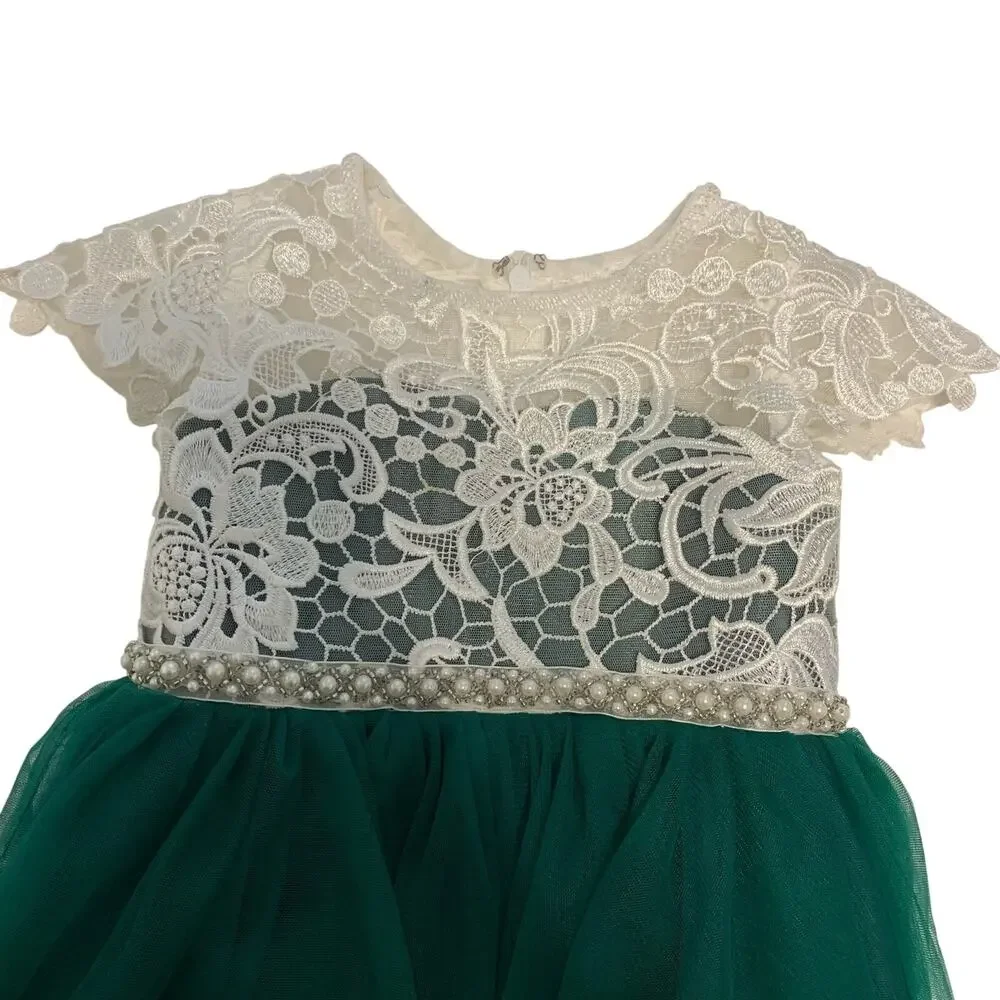 Green and White Lace Tulle Dress (3T) Flower Girl